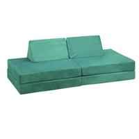 Oikiture 4 Pieces Kids Play Couch Modular Lounge Cushion Convertible Playset Green