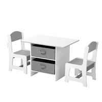Oikiture Kids Table and Chairs Set Children Activity Play Desk with Storage Box Grey