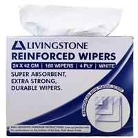 Livingstone Reinforced Pop-Up Wipers  4-Ply 24 x 42cm White 160 Pieces/Box
