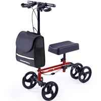 Equipmed Knee Scooter Walker With Dual Brakes & Bag Red
