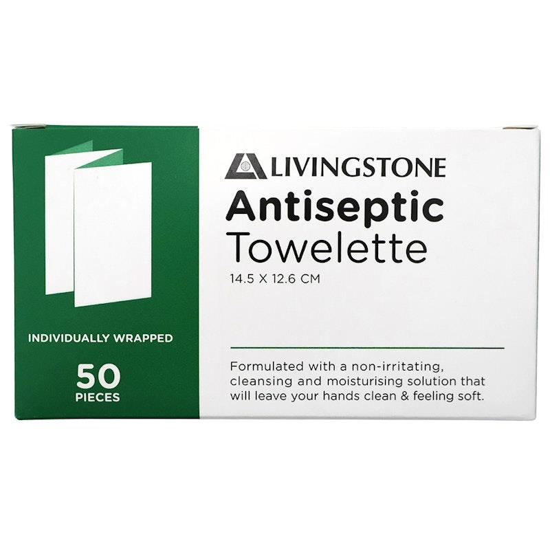Livingstone Antiseptic Towelette Wipe 14.5 x 12.6cm 50 Pieces/Box