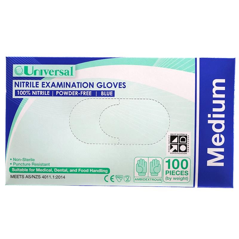 Universal Choice Nitrile Examination Gloves AS NZ Powder Free Medium 100 Pieces/Box