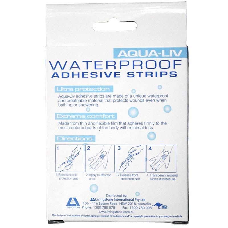 Livingstone Aqua-Liv Waterproof First Aid Adhesive Strips with Pad Sterile 7.3 x 2.5cm 30 Pieces/Box
