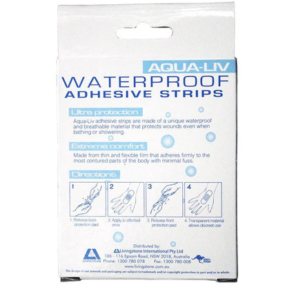 Livingstone Aqua-Liv Waterproof First Aid Adhesive Strips with Pad Sterile 7.3 x 2.5cm 30 Pieces/Box