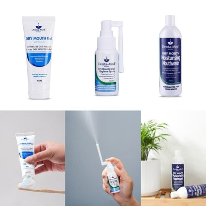 Denta-Med Dry Mouth Gel 65mL Tube, Dry Mouth Oral Hygiene Spray 50mL & Moisturising Mouthwash 250mL Bottle Bundle