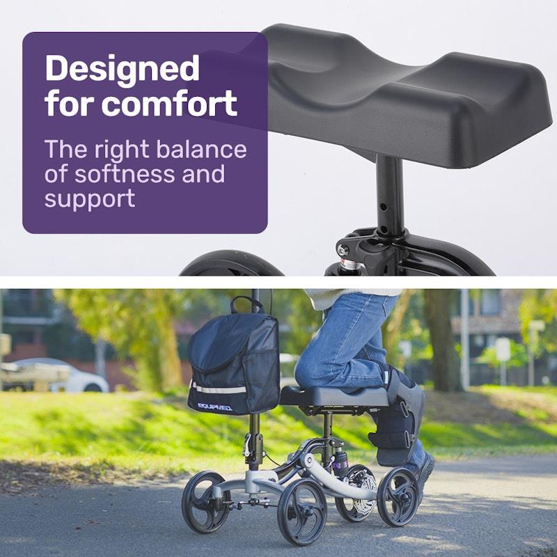 Equipmed Knee Scooter Walker With Disc Break & Suspension Bag Silver