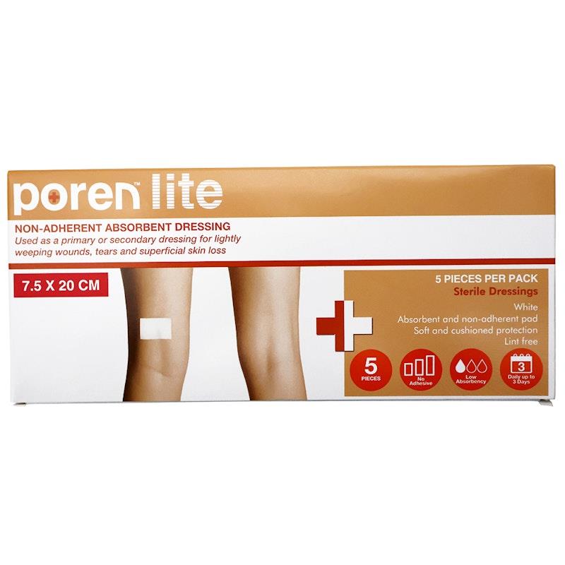 Poren-Lite Non-Adherent Absorbent Dressing Sterile 7.5 x 20cm 5Box