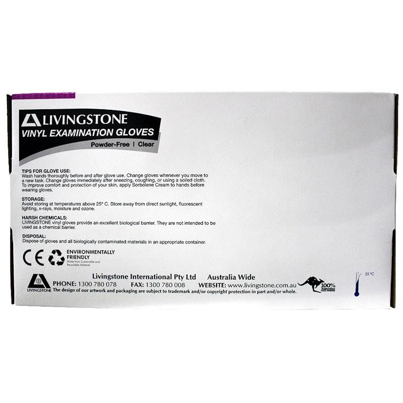 Livingstone Vinyl Examination Gloves ASTM Powder Free Small 100 Pieces/Box