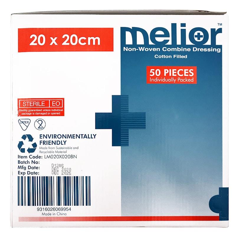 Melior Combine Dressing Pads Sterile 20 x 20cm 50 Pieces/Box
