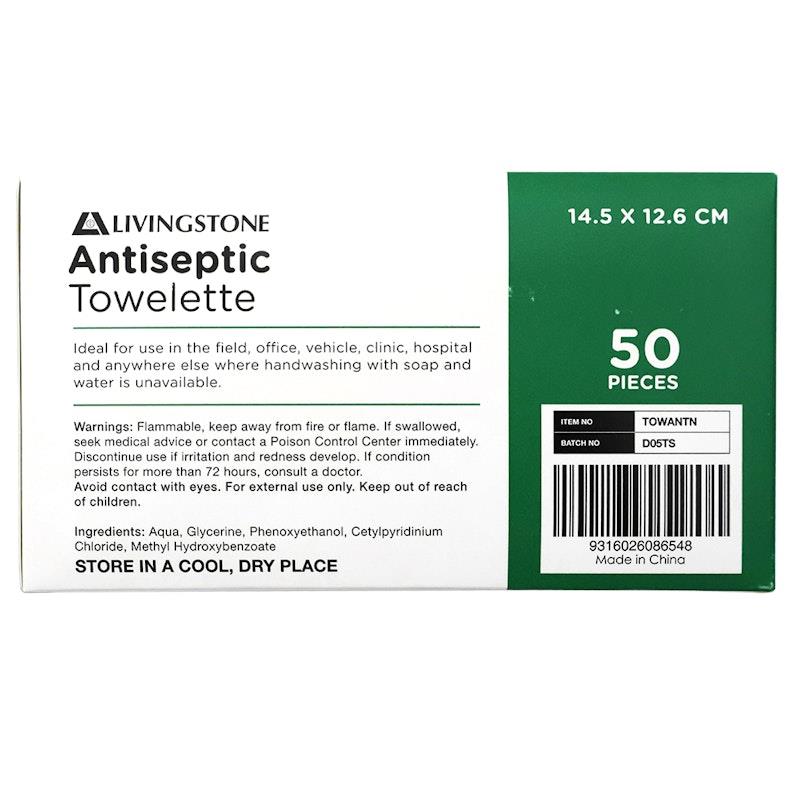 Livingstone Antiseptic Towelette Wipe 14.5 x 12.6cm 50 Pieces/Box