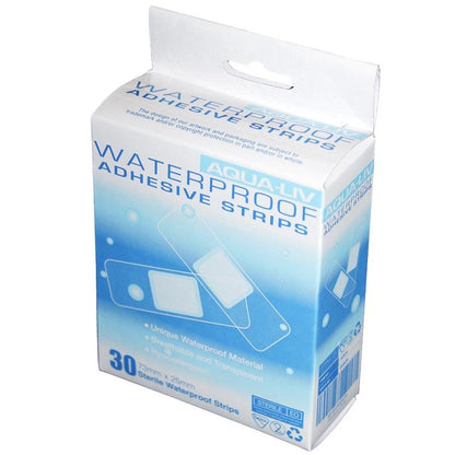 Livingstone Aqua-Liv Waterproof First Aid Adhesive Strips with Pad Sterile 7.3 x 2.5cm 30 Pieces/Box