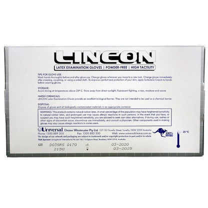 Lincon Biodegradable Latex Examination Gloves AS NZ Powder Free Small 100 Pieces/Box