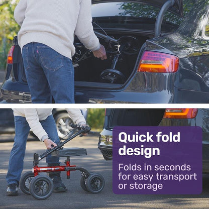 Equipmed Knee Scooter Walker With Dual Brakes & Bag Red