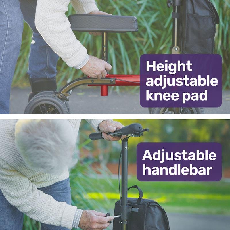 Equipmed Knee Scooter Walker With Dual Brakes & Bag Red