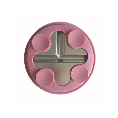 Montessori Mates Kids Stainless Steel Divided Plate with Lid 2 Colours Options Baby Practical Life Materials Baby Gifts Idea 6m+