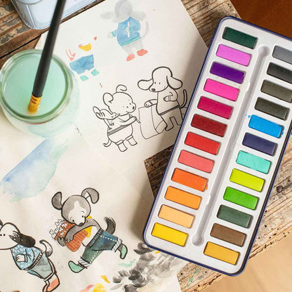 Moulin Roty Watercolour Paint Set 24pcs Stationary Art and craft for kids 3yr+