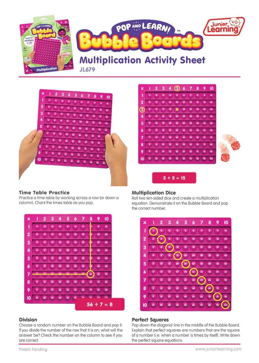 Pop it Multiplication Fidget Board 1-10 By Junior Learning Math Games for Kids STEM Toys Best Seller 7yrs+