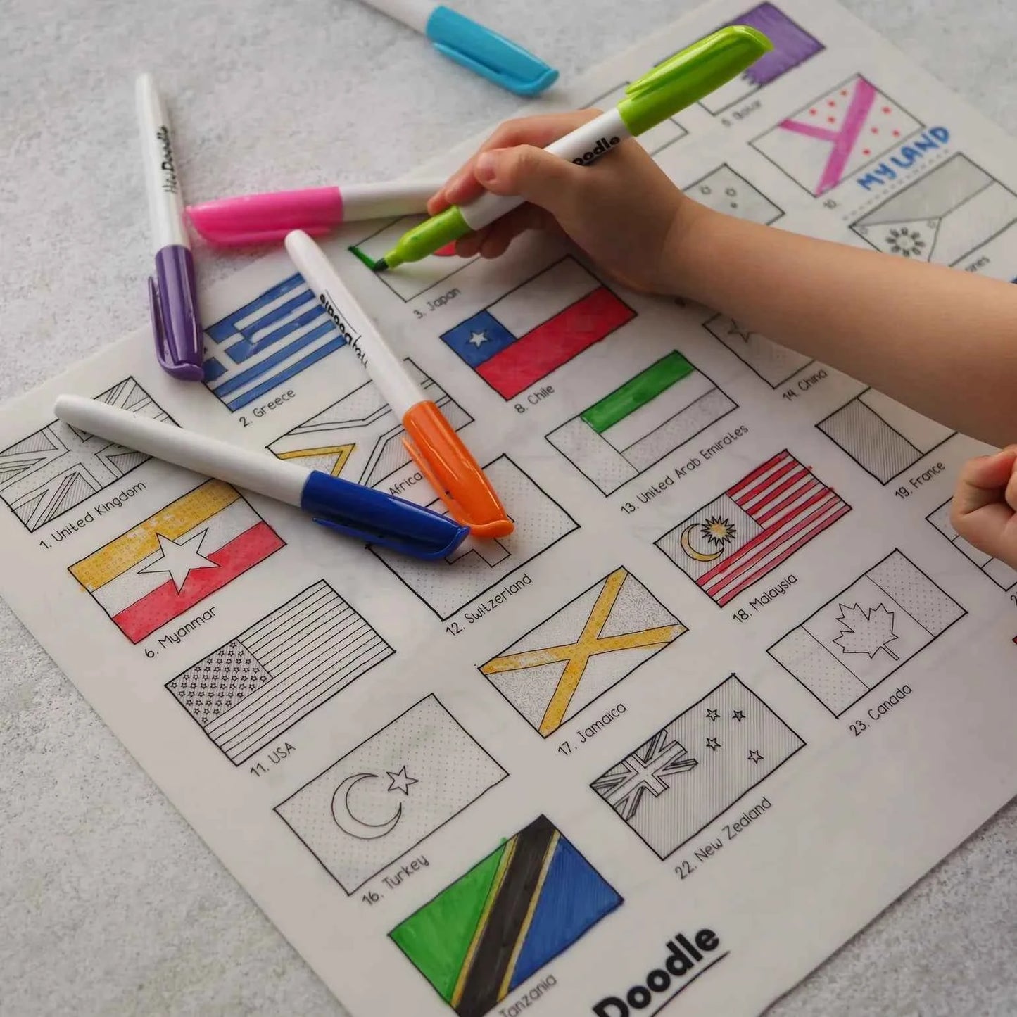 Hey Doodle World Countries Classic Colouring & Doodle Mat Art and Craft for Kids Travel Toys Retired 3yrs+