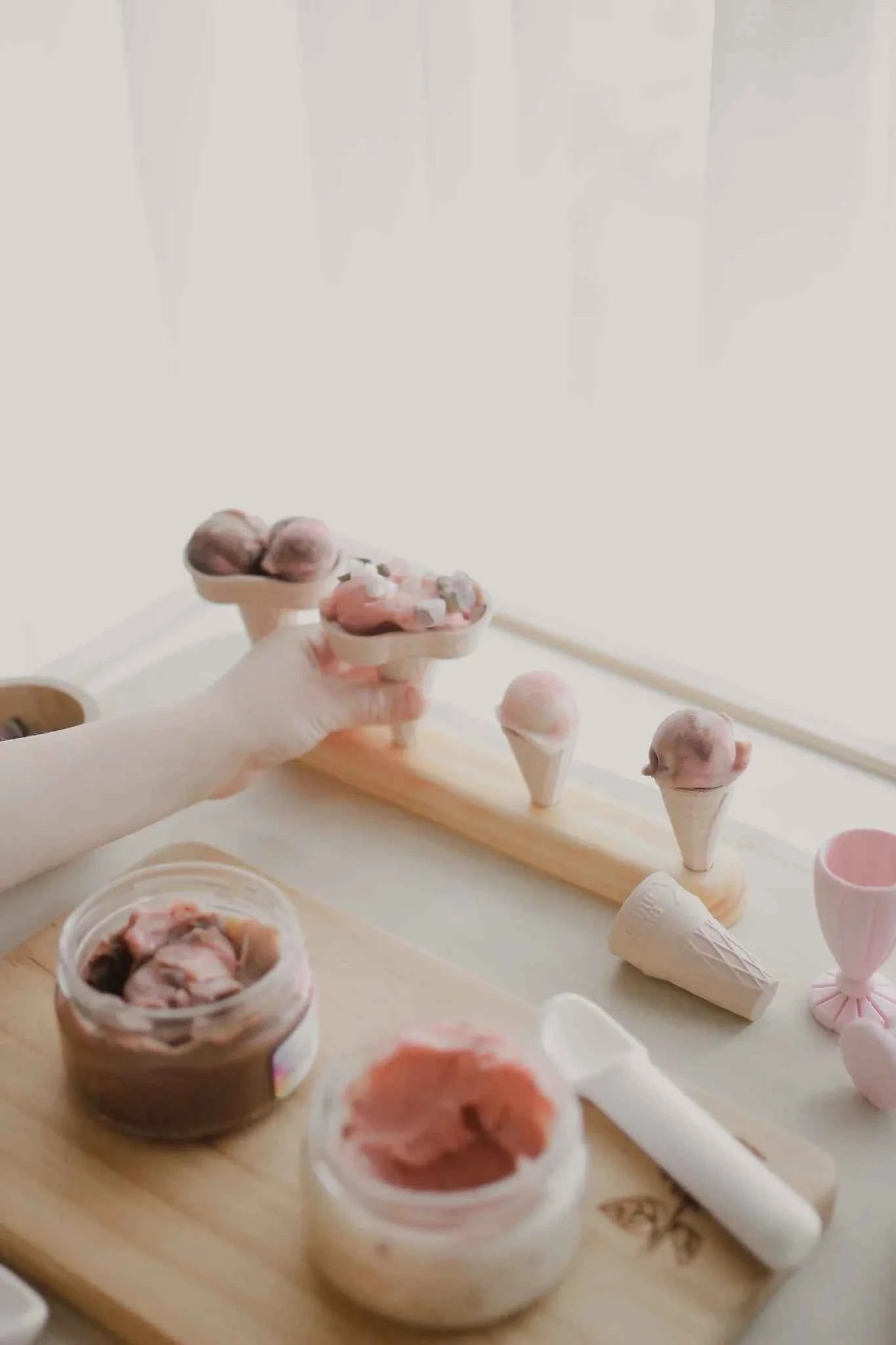 Wooden Ice Cream Cone Stand 4 Hole by Beadiebug Playdough Sand Toys Art and Craft for Kids