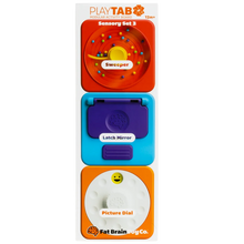 PlayTab Sensory Tiles Set 3 Latch Mirror Blue, Picture Dial, Sweeper by Fat Brain Toys Sensory Toys Motor Skills Developmental Toys for Toddlers Baby Toys Best Seller 12m+