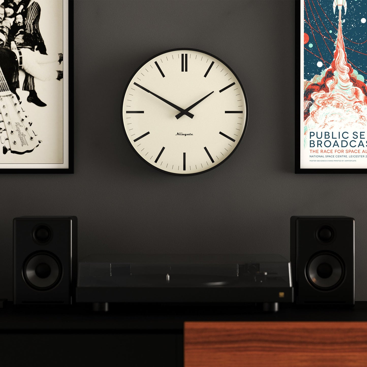 Radio City Wall Clock Bold Black Marker Dial - Matte Black
