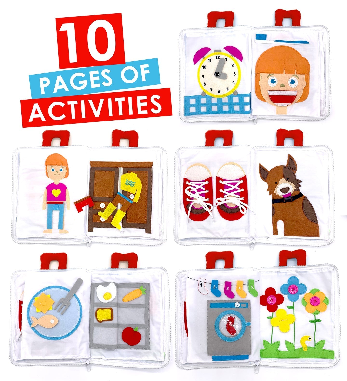 My Big Day Fabric Activity Book Red Cover by Curious Columbus Kids Travel Toys Interactive Book 3yrs+