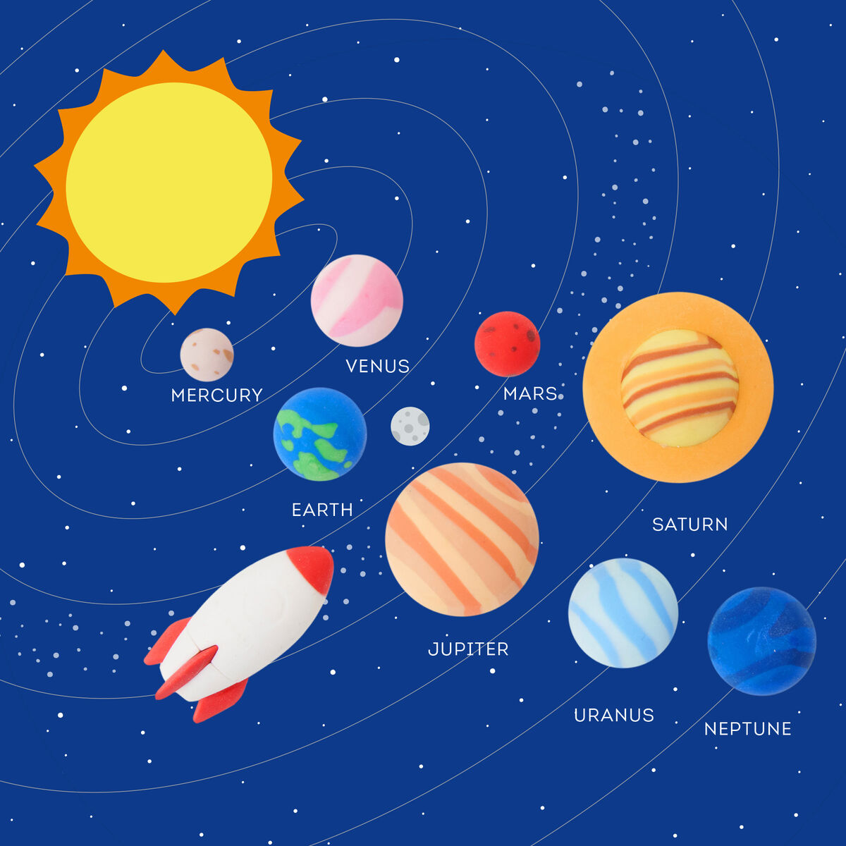 Solar System Set of 9 Erasers Stationary Art and craft for kids Early Science Space Toys 3yrs+