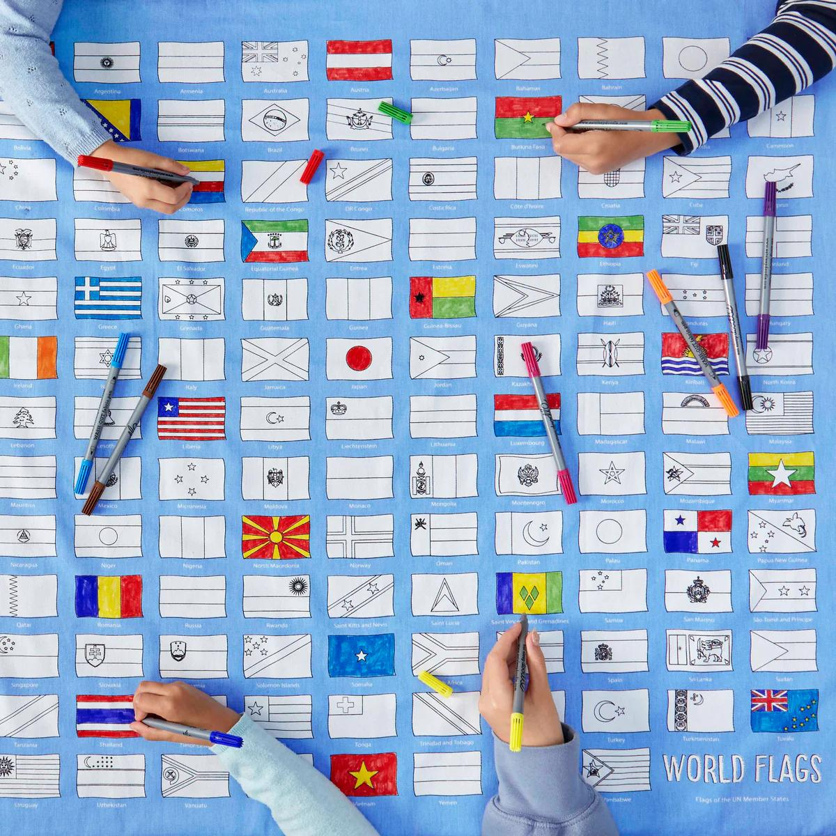 World Flags Colour And Learn Tablecloth by Eat Sleep Doodle Art and craft for kids 3yrs+