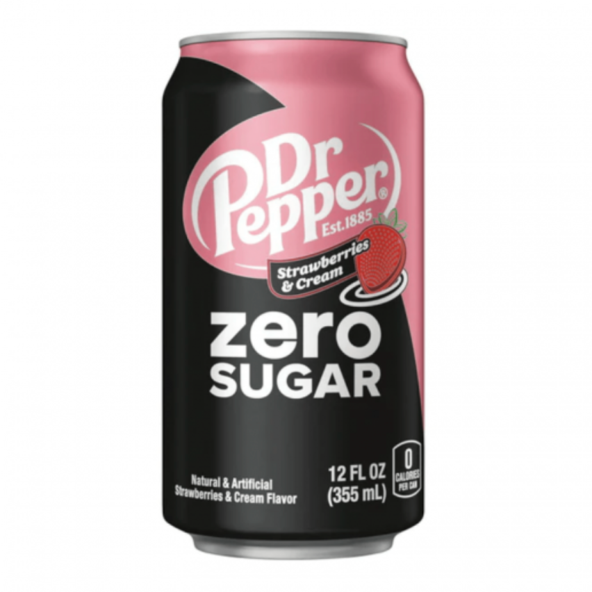 Dr Pepper Strawberries & Cream / Zero Sugar 355ml (PAST DATE IN PERFECT CONDITION APRIL 2026)
