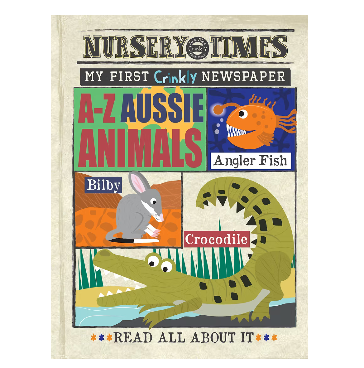Nursery Times Crinkly Newspaper A-Z Aussie Animals by Jo & Nic's Crinkly Cloth Book Australian Theme 3m+