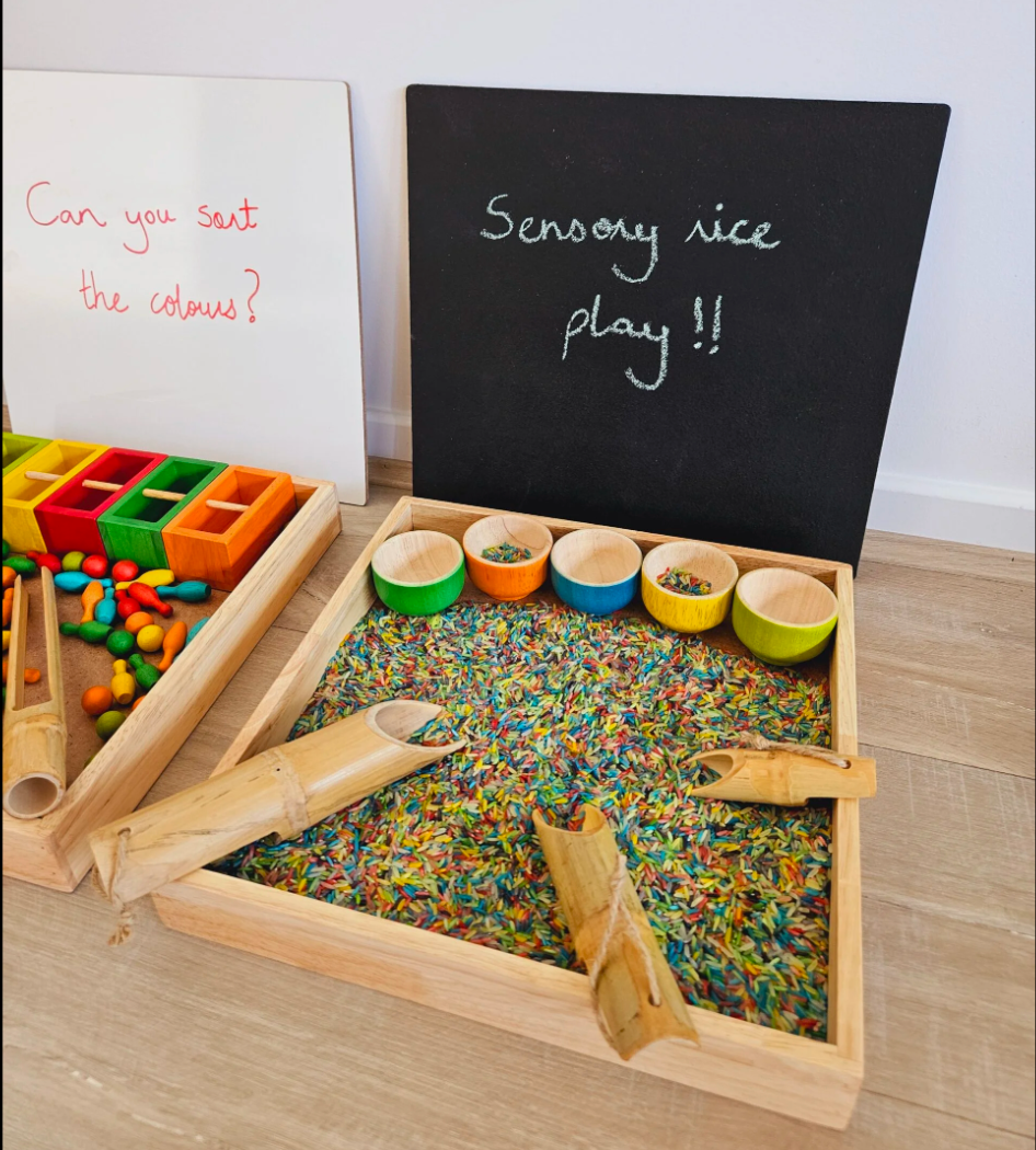 Qtoys Montessori Sand Tray Nature Play Tools and Toys Developmental Toys for Preschoolers 3yrs+