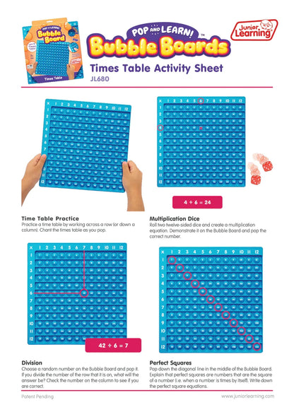 Pop it Times Table Fidget Toy Bubble Board 1-12 By Junior Learning Math Games for Kids STEM Toys Best Seller 7yrs+