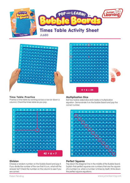 Pop it Times Table Fidget Toy Bubble Board 1-12 By Junior Learning Math Games for Kids STEM Toys Best Seller 7yrs+
