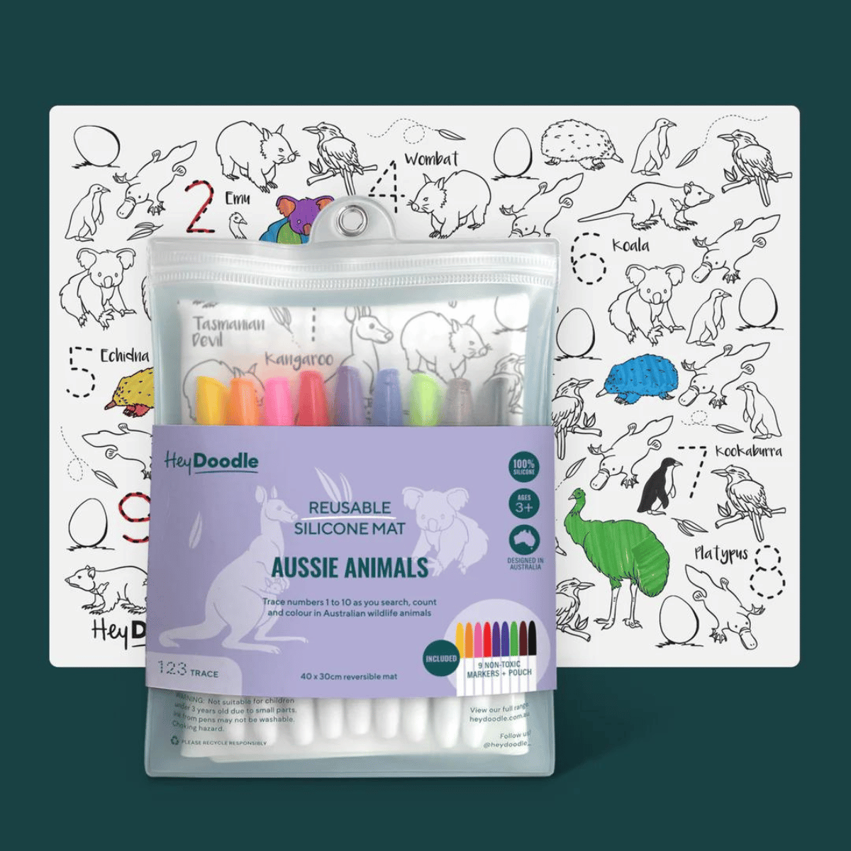 Hey Doodle 123 Aussie Animals Art and craft for kids Travel Toys Early Math Best Seller Most Loved in Store 3yrs+