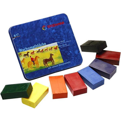 Stockmar Wax Crayons 8 Blocks in Tin Waldorf Education Mix Stationary Art and craft for kids with Black 3yrs+