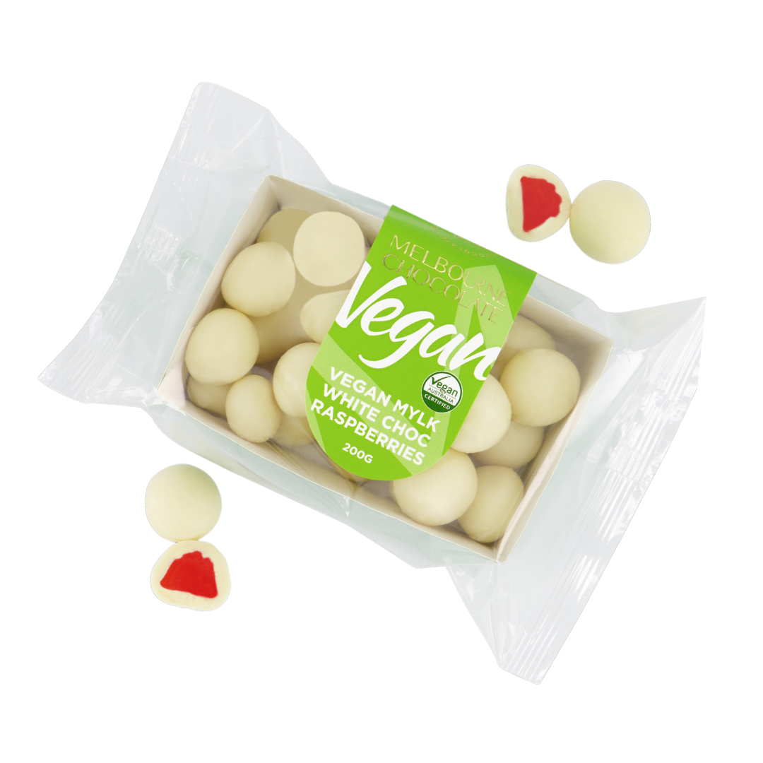 Vegan Mylk White Chocolate Raspberries 200g