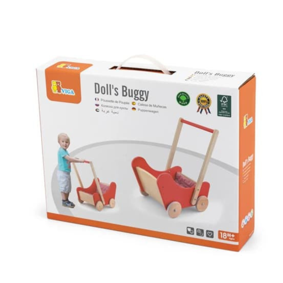 Viga Toys Wooden Red Doll Buggy Pram Baby Walker Developmental Toys Baby Toys 18m+