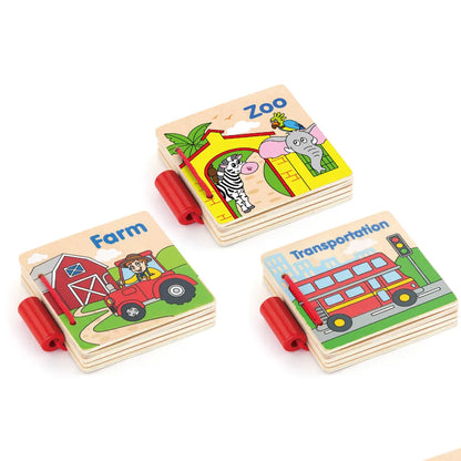 Viga Toys Wooden My First Learning Book Set of 3 Farm, Zoo & Transport Early Literacy Cognitive Language Developmental Toys 12m+