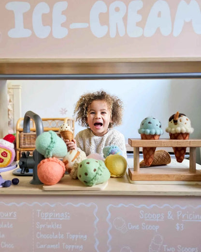 Tara Treasures Felt Ice Cream Set Waffle Cones and 9 Ice Cream Scoops Pretend and Imaginative Play Kitchen Accessories Best Seller Gifting Idea for 3yrs+