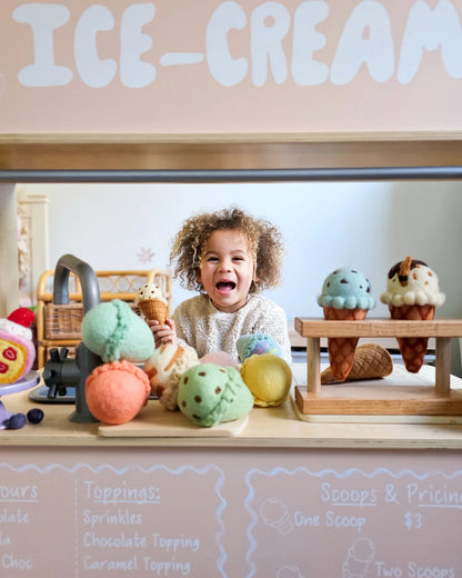 Tara Treasures Felt Ice Cream Set Waffle Cones and 9 Ice Cream Scoops Pretend and Imaginative Play Kitchen Accessories Best Seller Gifting Idea for 3yrs+