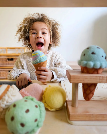 Tara Treasures Felt Ice Cream Set Waffle Cones and 9 Ice Cream Scoops Pretend and Imaginative Play Kitchen Accessories Best Seller Gifting Idea for 3yrs+