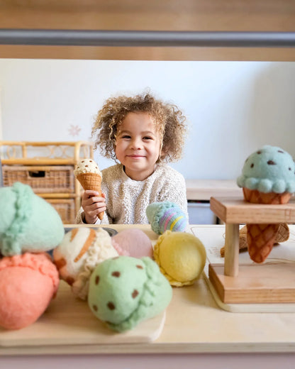 Tara Treasures Felt Ice Cream Set Waffle Cones and 9 Ice Cream Scoops Pretend and Imaginative Play Kitchen Accessories Best Seller Gifting Idea for 3yrs+