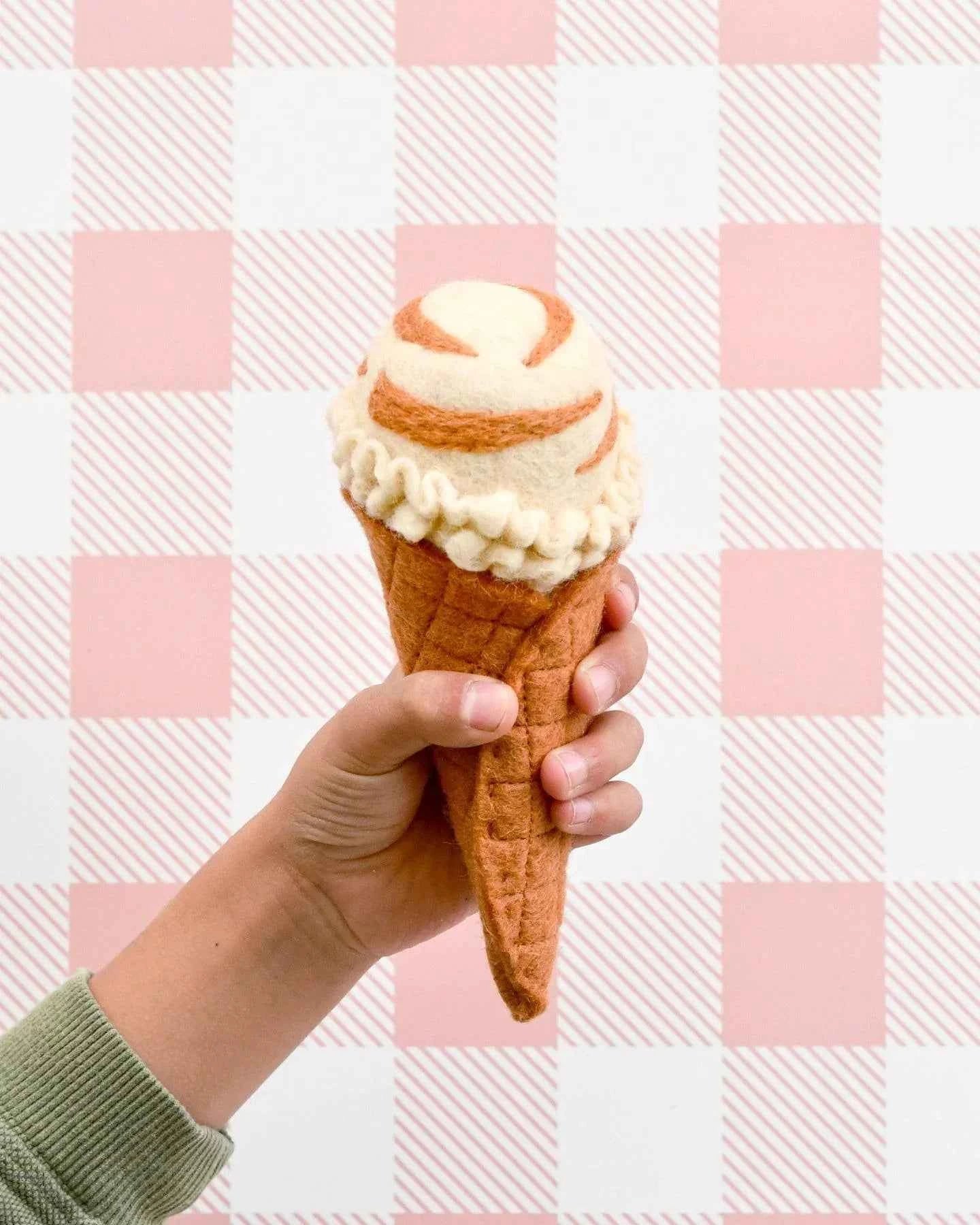 Tara Treasures Felt Ice Cream Set Waffle Cones and 9 Ice Cream Scoops Pretend and Imaginative Play Kitchen Accessories Best Seller Gifting Idea for 3yrs+