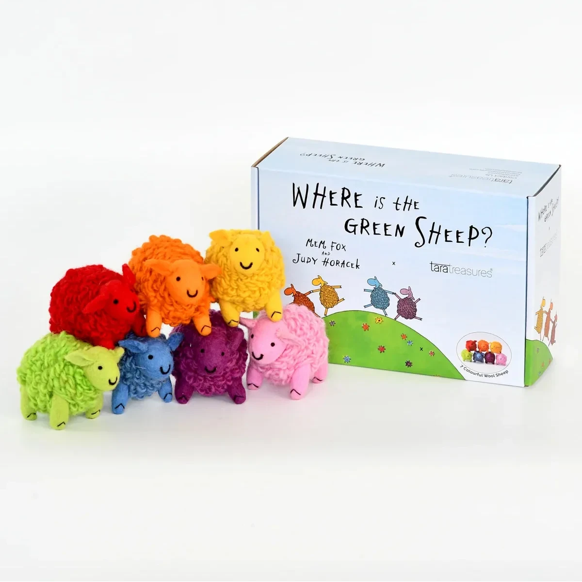 Tara Treasures Where Is The Green Sheep Felt Colourful Sheep Set of 7 Pretend & Imaginative Play Felt Animals Australian Authors Classic Story