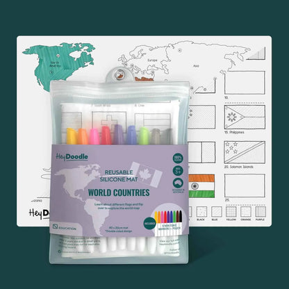 Hey Doodle World Countries Classic Colouring & Doodle Mat Art and Craft for Kids Travel Toys Retired 3yrs+