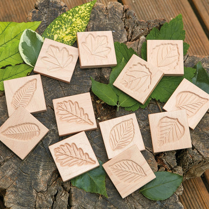 Yellow Door Match Me Wooden Sensory Leaf Tiles 12pcs Art and Craft for Kids Playdough Sand Toys Sensory Toys 18m+