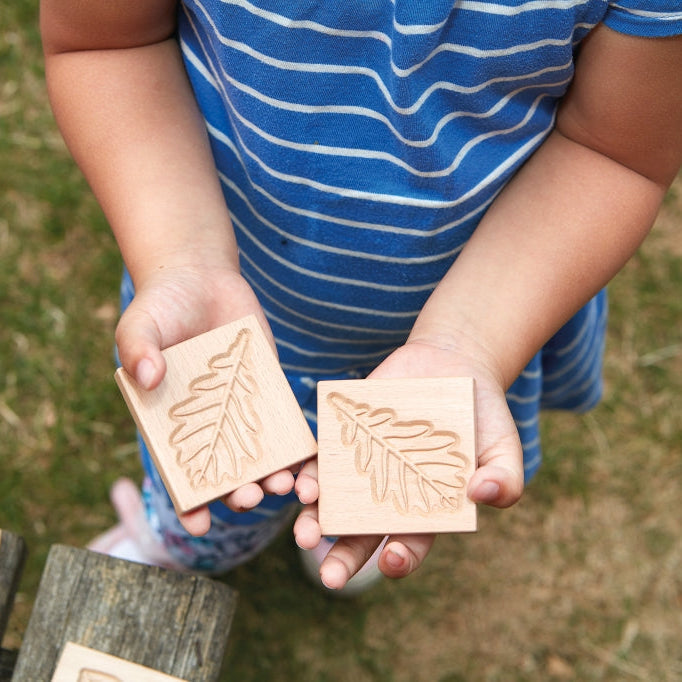 Yellow Door Match Me Wooden Sensory Leaf Tiles 12pcs Art and Craft for Kids Playdough Sand Toys Sensory Toys 18m+