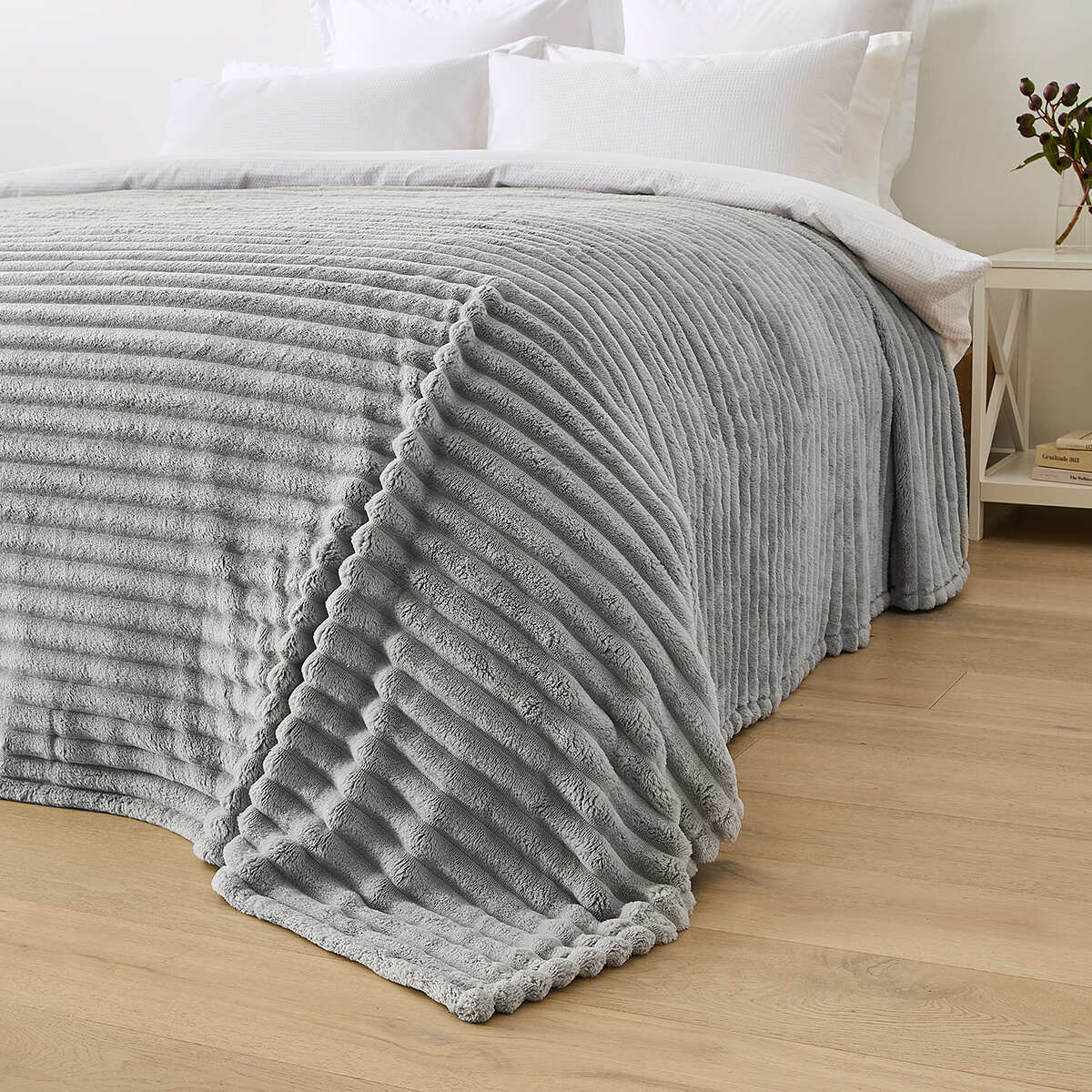 Plush Ribbed Blanket - Double/Queen Bed, Grey