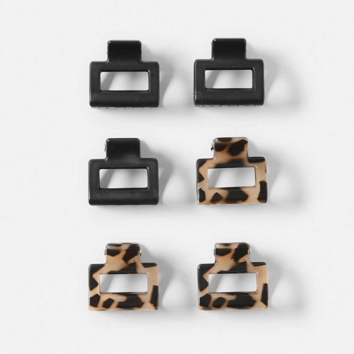 OXX Haircare 6 Pack Black and Tort Mini Rectangular Claw Hair Clips