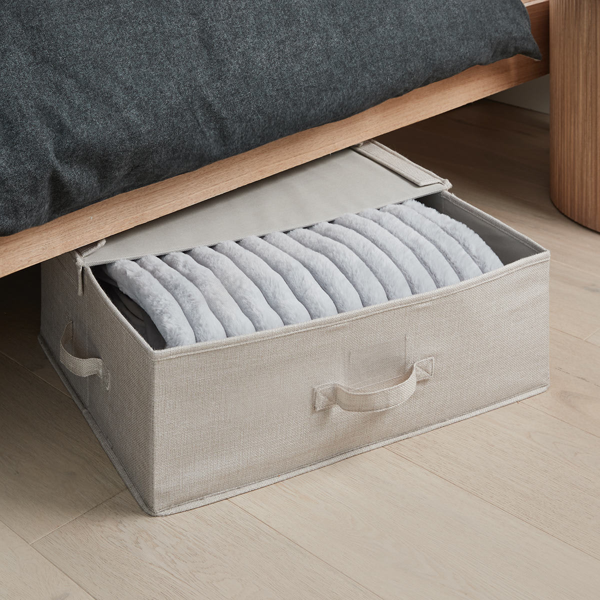 Linen Look Underbed Storage Box - Beige